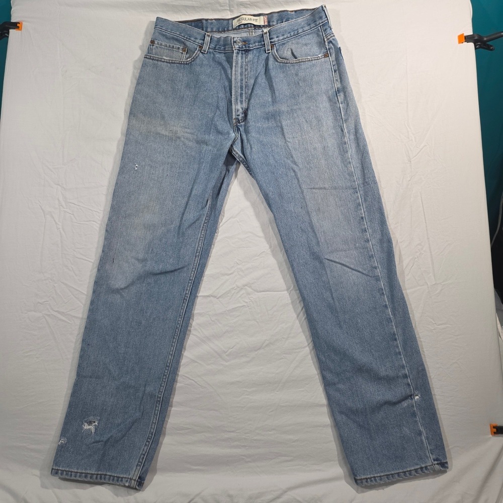 Levis 505 Regular Fit Jeans 38x34 Light Wash Cotton Straight Leg Vintage Denim